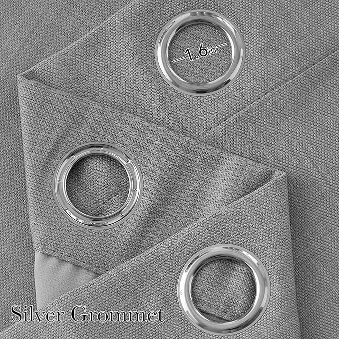 NICETOWN Faux Linen Light Grey Blackout Curtains 84 inches Long for Living Room - Privacy Panels for Bedroom, Modern Farmhouse Style Easy Care Grommet Top, 2 Panels, W52 by L84