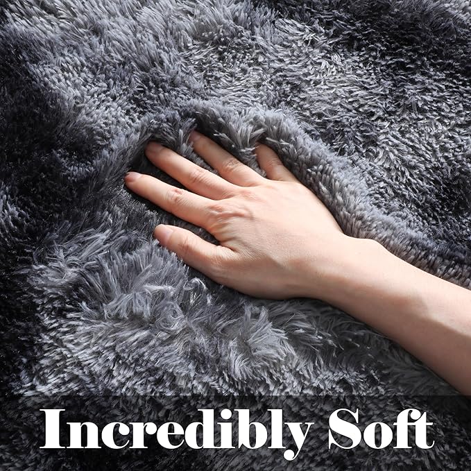 ONASAR Area Rugs 9x12 Living Room, Tie-Dyed Dark Grey Large Fluffy Bedroom Rug, Soft Plush Thick Shaggy Big Floor Carpet for Kids Boy Girls Teen Dorm Nursery Indoor Home Decor Aesthetic
