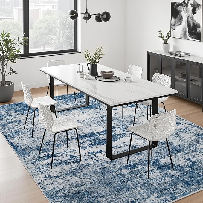 10x14 Area Rug Living Room Rug: Washable Modern Abstract Soft Thin Rug Indoor Floor No Slip Stain Resistant Carpet for Bedroom Dining Room Farmhouse Nursery Home Office - Blue