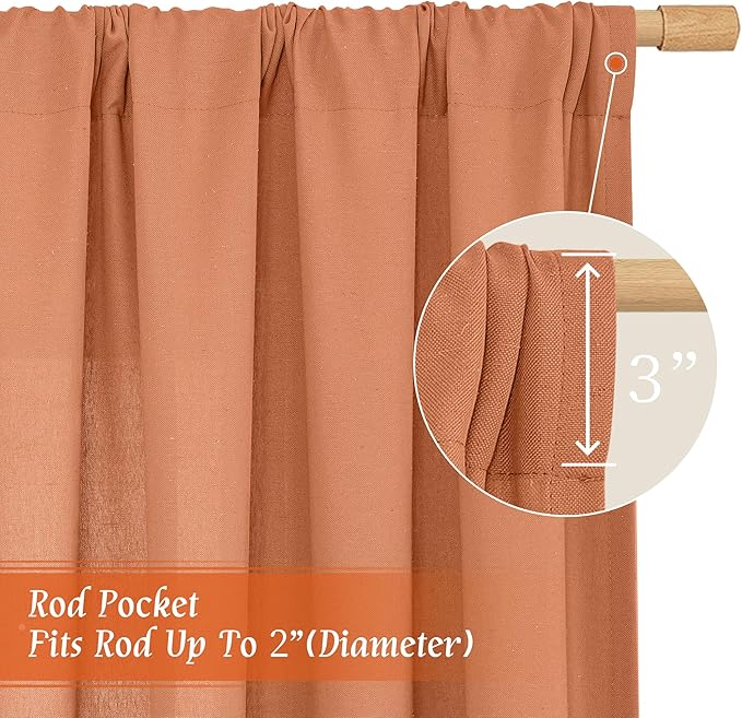 LAMIT Short Linen Curtains 45 Inches Long for Cafe 2 Panels, Terracotta Light Filtering Privacy Panels Rod Pocket Neutral Fall Decor Drapes for Bedroom/Window/Loft Room, 42 x 45 Inch