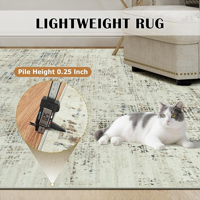 10x14 Area Rugs for Living Room Washable Rug: Anti-Skid Abstract Modern Living Room Rug Soft Thin Carpets Indoor Floor Non-Shedding Carpet for Bedroom Dining Farmhouse Nursery Gray White Blue