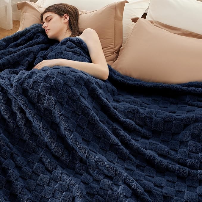 Bedsure GentleSoft Blankets Queen Size for Bed - Super Soft Cozy Blanket for Kids Girls, Large Fuzzy Fleece Throw for Bedroom Decor, Navy, 90x90 Inches