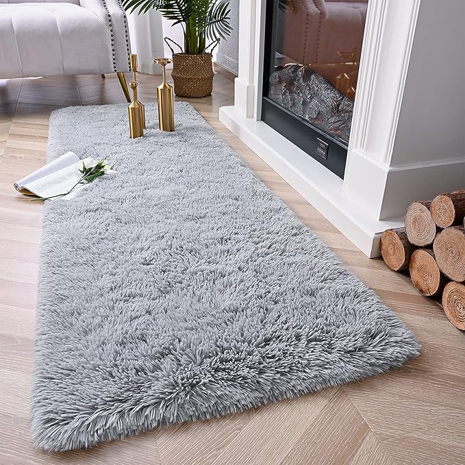 Chicrug Soft Runner Rugs for Bedroom Living Room Plush Fluffy Rug 2x6 Feet, Shag Furry Area Rug Carpet Non Shedding for Nursery Children Kids Girls Room Home Decorative, Grey
