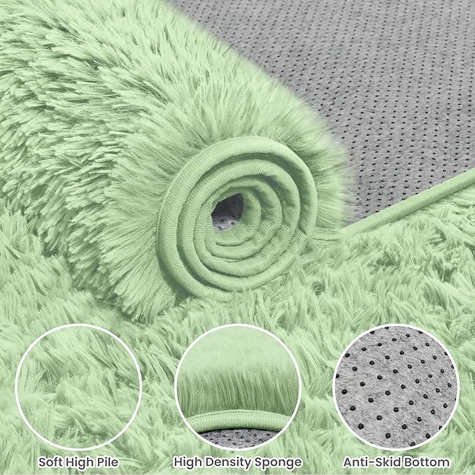 8x10 Area Rugs for Living Room Rug: Soft Fluffy Shag Mint Green Rugs for Bedroom, Non-Slip Large Fuzzy Plush Rug Indoor Floor Carpet for Nursery Kids Boys Girl Room, Dorms, Playroom, Modern Home Decor