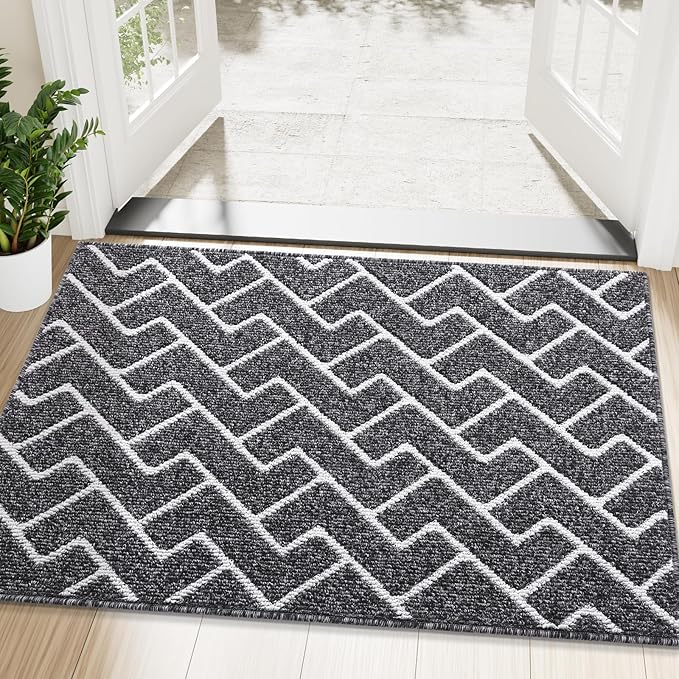 OLANLY Front Door Mat, Non-Slip Rubber Backing, Dirt Resistant and Absorbent, Washable, Easy to Clean Low-Profile Indoor Doormat for Back Door, Entryway, Inside Entrance, 48x32, Black