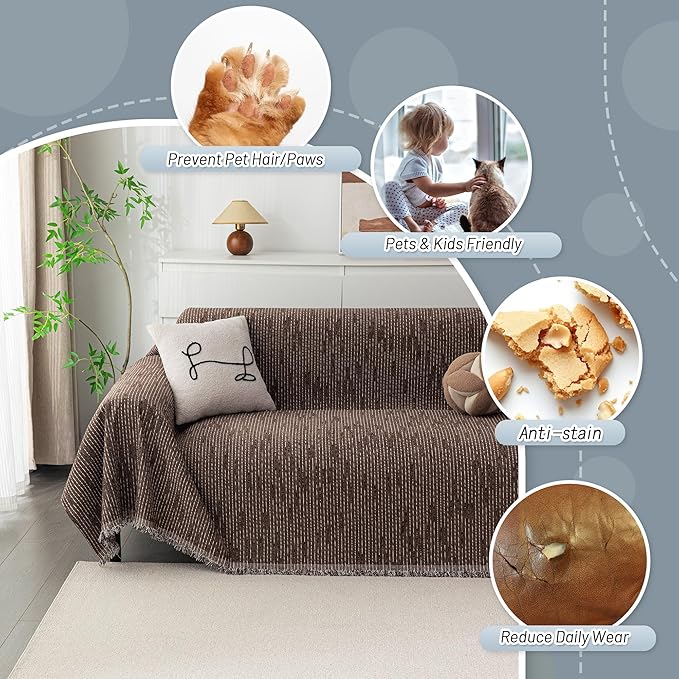 MYSKY HOME Couch Covers for 3 Cushion Couch Sofa, Sectional Couch Cover L Shape Chenille Couch Cushion Covers for Pets, Furniture Protector Cover for Dogs, Kids, 71"X150", Deep Chocolate