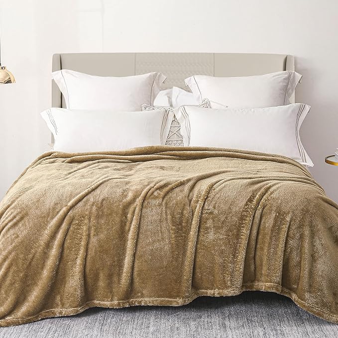 Exclusivo Mezcla Plush Fuzzy Fleece Bed Blanket Queen Size, Super Soft, Fluffy and Warm Blankets for Couch, Bed, All Season (Brown, 90x90 inches)
