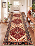 SERISSA Runner Rug for Hallways, 2'6"x10' Washable Non Slip Kitchen Runner Rug, Long Boho Rug Vintage Red Black Hallway Stair Ultra Soft Print Floor Carpet for Bedroom Bathroom Laundry Room