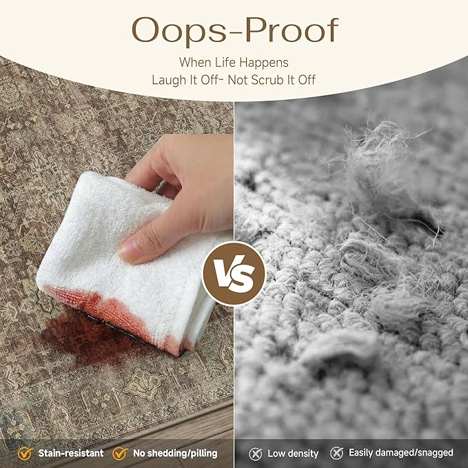 8x10 Washable Area Rug for Living Room Bedroom Vintage Rust Red Non Slip Carpet Traditional Retro Soft Low Pile Large Throw Rug for Dining Room Kitchen Office Indoor