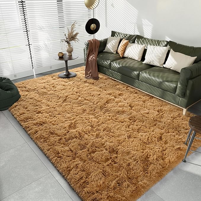LOCHAS Ultra Soft Indoor Modern Area Rugs Fluffy Living Room Carpets for Children Bedroom Home Decor Nursery Rug 4x5.3 Feet,Khaki