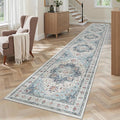 Madane Hallway Runner Rug 2x12, Extra Long Washable Runner Rugs with Rubber Backing, Non Slip Carpet Runner, Vintage Medallion Rug Runners for Kitchen Laundry Room Entryway (Blue, 2'x12')