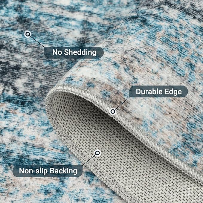 LEPEII 5x7 Area Rugs, Abstract Rugs for Living Room, Indoor Non-Slip Washable Rug for Bedroom, Dining Room, Low Pile Home Decor Neutral Area Rug-Blue