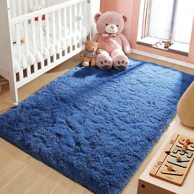 LOCHAS Ultra Soft Indoor Modern Area Rugs Fluffy Living Room Carpets for Children Bedroom Home Decor Nursery Rug 3x5 Feet, Light Navy
