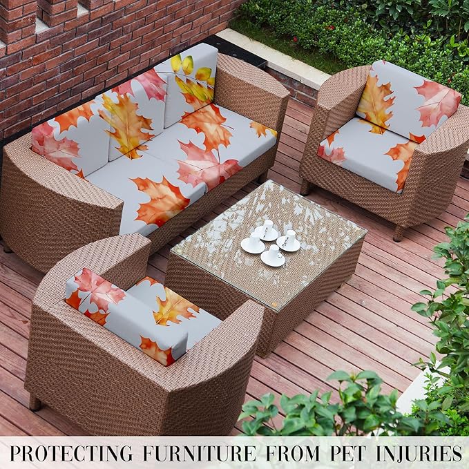 8Pcs Outdoor Cushion Covers, Patio Cushion Covers,Stretch Elastic Slipcovers, Replacement Washable & Reusable Furniture Protector for Patio Couch (Red and Yellow Maple-Pattern,Cover Only)