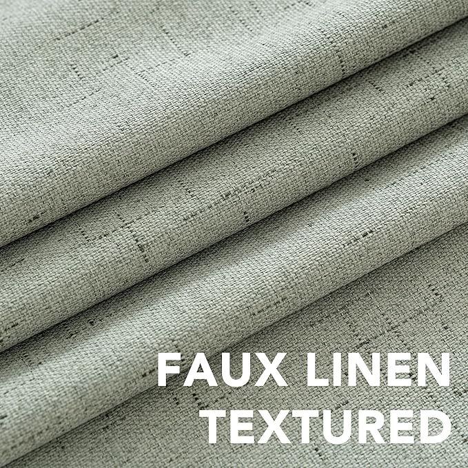 H.VERSAILTEX Linen Blackout Curtains 54 Inches Long 100% Absolutely Blackout Thermal Insulated Textured Linen Look Curtain Draperies Anti-Rust Grommet, Energy Saving with White Liner, 2 Panels, Sage