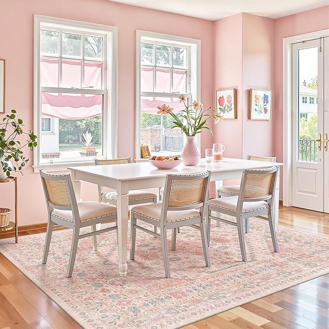 zesthome Pink Rug - 5x8 Area Rugs for Bedroom, Stain Resistant Washable Rugs for Nursery Room, Living Room, Home Decor, Girls Rug (Pink/Blue,5'x8')