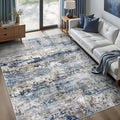 Area Rugs 6x9 for Living Room: Washable Rug Modern Abstract Neutral Soft Non-Slip Low-Pile Indoor Carpet for Bedroom Dining Room Playroom Home Office (Blue Grey Brown, 6'x9')