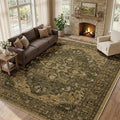 Area Rugs 9'x12' Washable Non-Slip, Floral Vintage Distress Print Pattern Medallion Carpet for Living Room Bedroom Dining Room, Brown Dark Brown