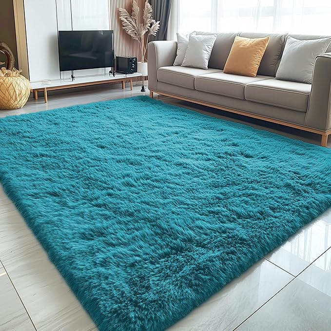 OLANLY 5x8 Machine Washable Large Area Rugs for Living Room, Bedroom, Soft Fluffy Shaggy Bedside Rug, Indoor Floor Carpet for Kids Girls and Boys, Dorms, Nursery, Home Decor Aesthetic, Teal