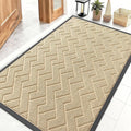OLANLY Front Door Mat Indoor Outdoor Entrance, Waterproof All-Season, All-Weather Doormat, Sturdy Natural Rubber, Low Profile, Easy Clean Patio Porch Entryway Mat, Herringbone Brick (Beige, 47x32)
