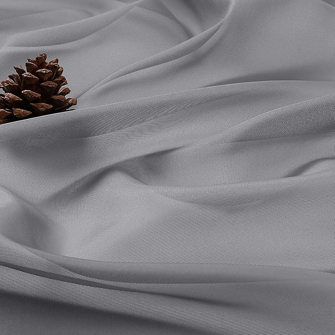 OWENIE Extra Long Grey Sheer Curtains 96 Inches Long 2 Panels Set, Soft Lightweight Airy Voile Sheer Curtain for Bedroom Living Room, Rod Pocket Solid Color Farmhouse Curtains, 59" Wx96 L Inch