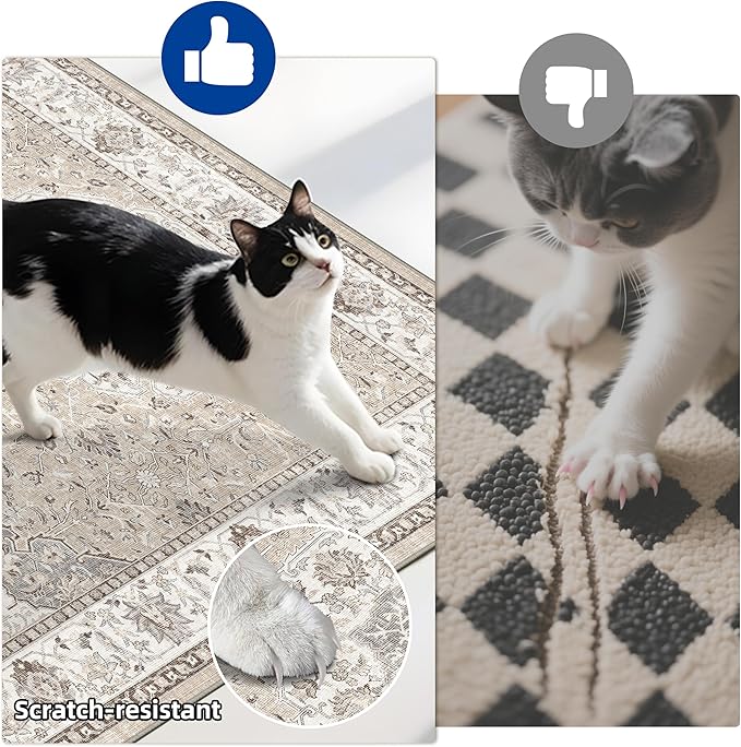 4 Pieces Kitchen Rug Set: Washable Water Resisitant Carpet for Sink Stove Area Soft Floor Mats with Non-Slip Backing for Bathroom Low-Pile Runners for Family with Elderly Dogs(2x3+2x4+2x5+2x6,Beige)