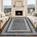 GarveeHome Large Washable Rug 9x12 Modern Geometric Non Slip, Distressed Bordered Printed Rug, Soft Non Shedding Indoor Carpet, Low Pile Thin Foldable Mats for Open Spaces Offices, Black