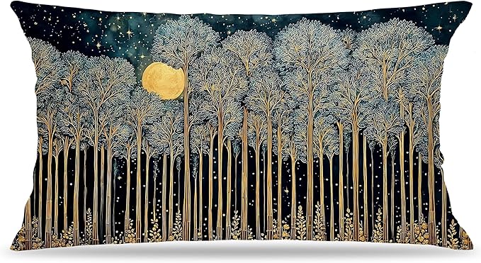 Rustic William Morris Inspired Forest Green Moon Pillow Covers 12x20 Double-Sided,Vintage Night Moon Botanical Nature Landscape Decorative Throw Pillow Covers for Home Bedroom Living Room