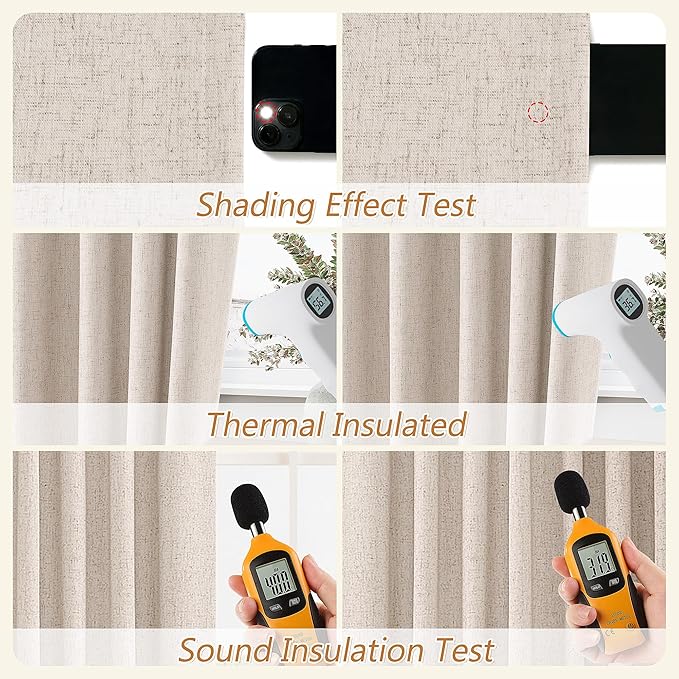Guken Oatmeal 100% Blackout Curtains 108 Inch Length 2 Panels Set for Living Room Bedroom Back Tab Thermal Insulated Black Out Linen Drapes Room Darkening Window Curtains 108 Inches Long