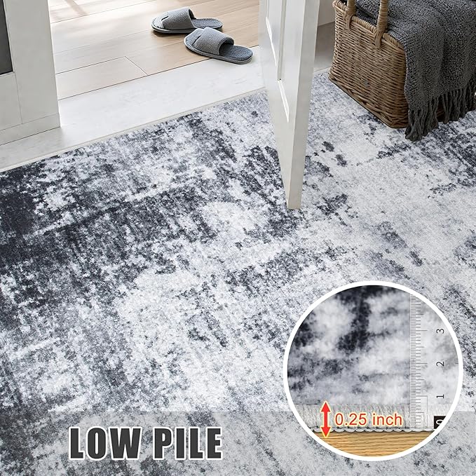 2.6'x8' Runner Rug Washable Rug;Modern Abstract Soft Thin Runner Rug Dark-Black