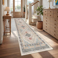 Runner Rug 2x10, Ultra-Thin Kitchen Rugs Non Slip Washable Rugs for Entryway Rug, Kitchen Runner Low Pile Vintage Soft Carpets for Living Room, Bathroom Bedroom (Blue/Red/Multi,2'x10')
