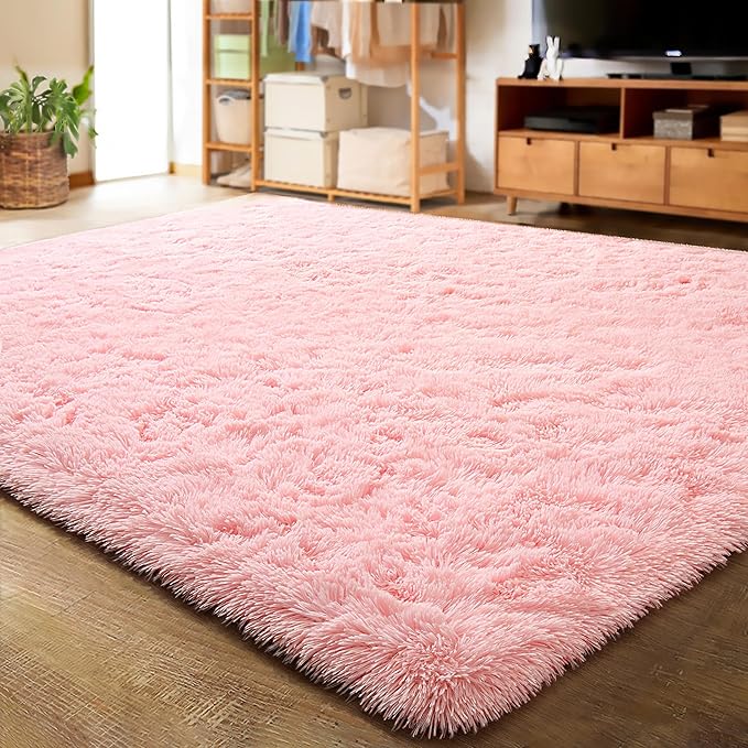 LOCHAS Ultra Soft Indoor Modern Area Rugs Fluffy Living Room Carpets for Children Bedroom Home Decor Nursery Rug 5.3x7.5 Feet, Pink