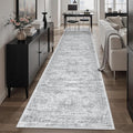 Runner Rug 2'6" x 10' Washable Non-Slip Runner Rugs for Kitchen Bathroom Laundry Room Vintage Ultra Thin Runners for Hallway Entryway Grey