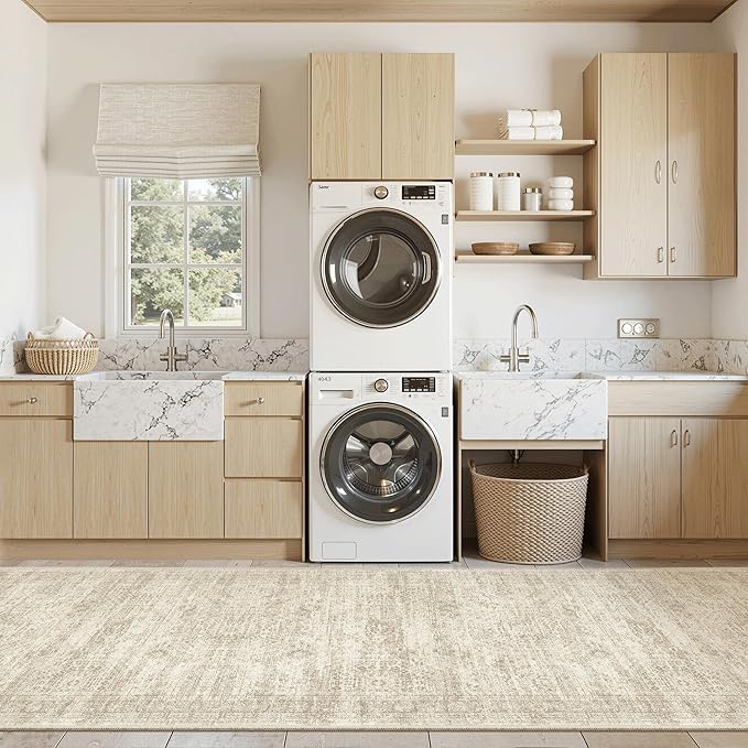 Runner Rug 3x10 Washable Non-Slip Hallway Runner Rugs for Kitchen Bathroom Laundry Room Beige Vintage Floor Carpet Runners for Hallways Entryway