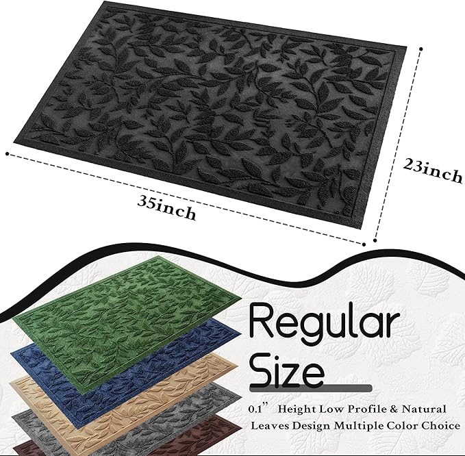 Black Leaves Outdoor Indoor Entrance Doormats, Absorbent Durable Heavy Duty Welcome Front Door Mat,Thick Natural Rubber Back,Easy Clean Entryway Mat 23x35 Inch, Low Profile
