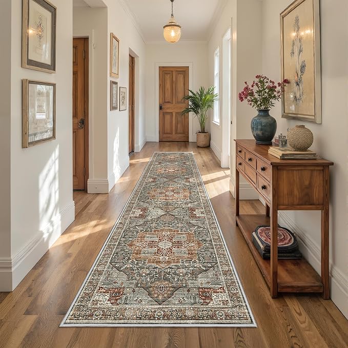 Kitchen Runner Rug Non Slip Washable 2.5x10, Soft Ultra-Thin Entryway Rug Runners for Hallways, Carpet Runner for Living Room,Kitchen, Laundry, Bathroom(Grey/Brown/Tan,2.5'x10')