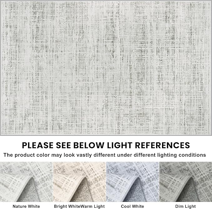 10x12 Area Rugs Washable Rug: Anti-Skid Abstract Modern Living Room Rug Soft Thin Carpets Indoor Floor Non-Shedding Carpet for Bedroom Dining Farmhouse Nursery Home Office (White Gray, 10'x12')