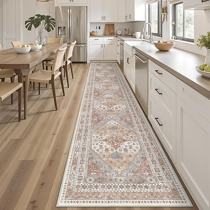 3x18 Runner Rug for Hallway, Non-Slip Long Kitchen Mats for Floor, Vintage Washable Rug for Entryway, Soft Hallway Runner for Dining Room, Bedroom, Living Room(Orange,3'x18')