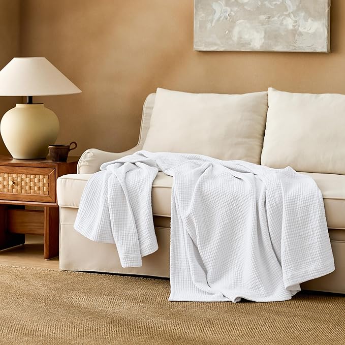 Bedsure 100% Cotton Muslin Throw Blanket Twin XL for Bed - 4-Layer Breathable and Lightweight Thin Soft Summer Gauze Muslin Blankets for Adults, White, 66x90 Inches