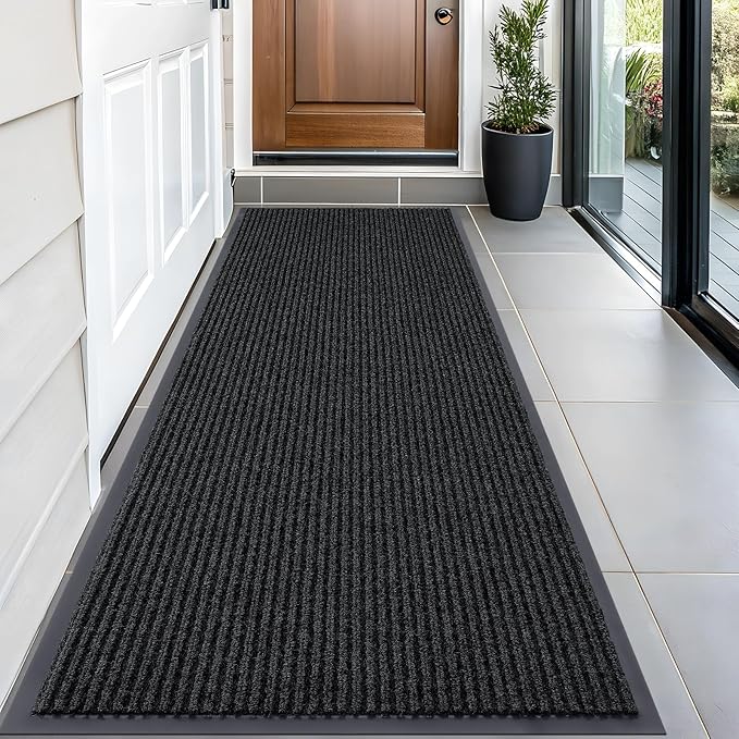 OLANLY Front Door Mat Indoor Outdoor Entrance, Waterproof Heavy Duty Doormat, Fade Resistant, Low Profile, Easy Clean Patio Porch Welcome Floor Mats for Entry, 59x23, Black