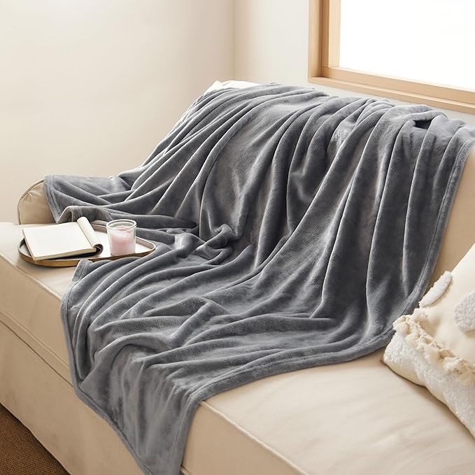 Bedsure GentleSoft Fleece Throw Blanket for Couch Grey - Lightweight Plush Fuzzy Cozy Soft Spring Blankets and Throws for Sofa, 50x60 inches
