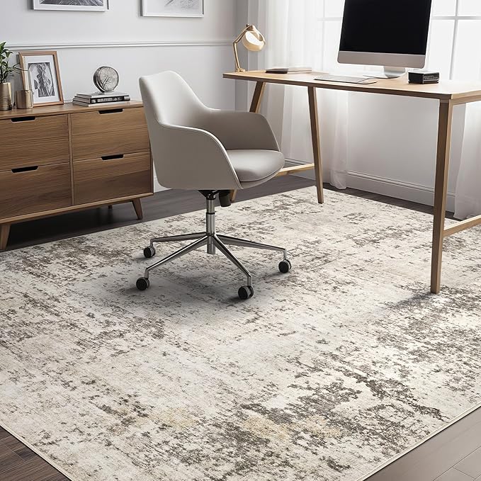 UERMEI 5x7 Area Rug Living Room Rugs - Washable Neutral Modern Abstract Soft Thin Large Rug Indoor Floor No Slip Rug Carpet for Bedroom Under Dining Table Home Office Decor - Dark Brown