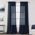 Nanspring Navy Blue Linen Curtains for Living Room 2 Panels Set Extra Long Back Tab Light Filtering Semi Sheer Curtain Drapes for Bedroom Neutral Farmhouse Ceiling to Floor for Large Window 52x100