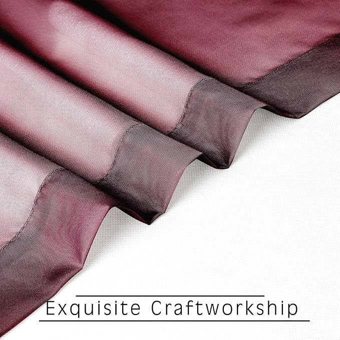 OVZME Burgundy Sheer Curtains 63 inch Length 2 Panels Set for Christmas, Elegant Light Filtering Airy Burgundy Voile Window Treatments, Each is 42W x 63L