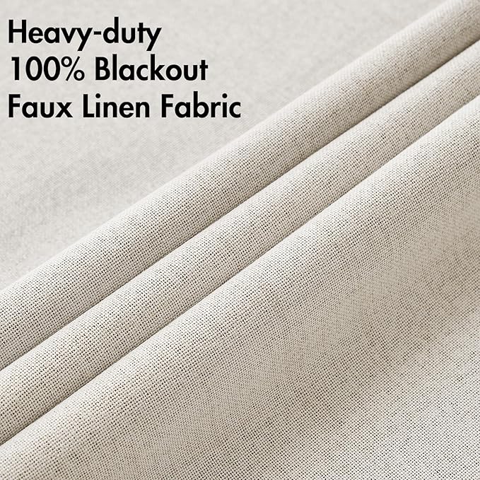 MIULEE 100% Blackout Linen Curtains for Bedroom Thermal Insulated Birch Grommet Room Darkening Curtains & Drapes for Living Room Nursery 52 x 108 Inch (2 Panels)