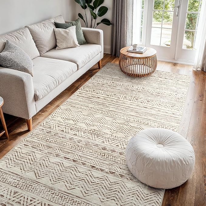 4x8 Washable Hallway Runner Rug：Moroccan Non-Slip Wide Runners for Entryway Kitchen Soft Modern Geometric Low-Pile Rugs for Living Room Thin Waterproof Carpet for Bedroom Bathroom Laundry(Beige,4x8)