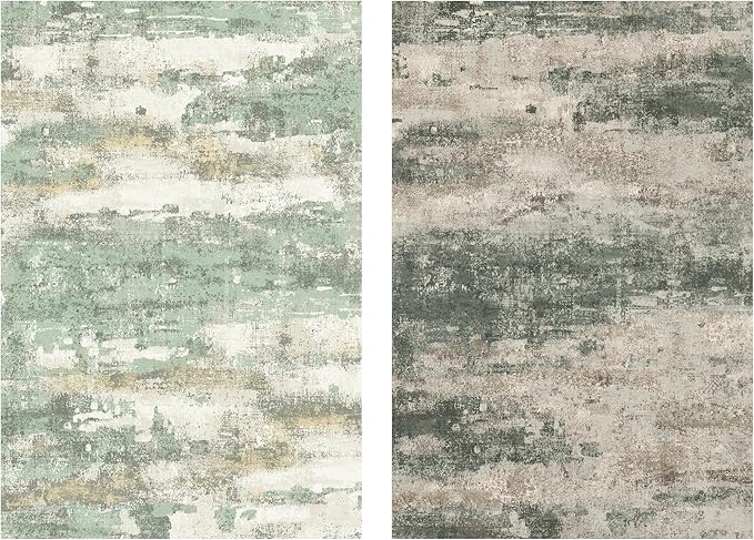 BEIMO Reversible 2x3 Rugs for Entryway Kitchen Bathroom, Modern Abstract Dual-Sided Area Rug, Machine Washable Soft Low Pile Indoor Mats, Includes Non-Slip Rug Pad, Green & Grey