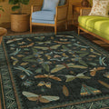 Dark Green Area Rugs 5x7 for Living Room - Fairy Fantasy Moss Rugs for Dining Room Table, Bedroom, Whimsical Insect Boho Moth Décor, Washable Non Skid Soft Carpet