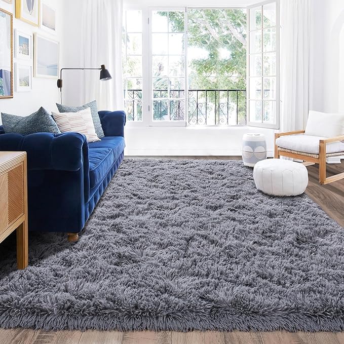 Rugs for Living Room 9x12, Soft Shaggy Modern Shag Area Rug for Bedroom, Upgrade Non-Slip Plush Fluffy Carpet for Kids Boys Girls Room Home Decor Aesthetic, Grey