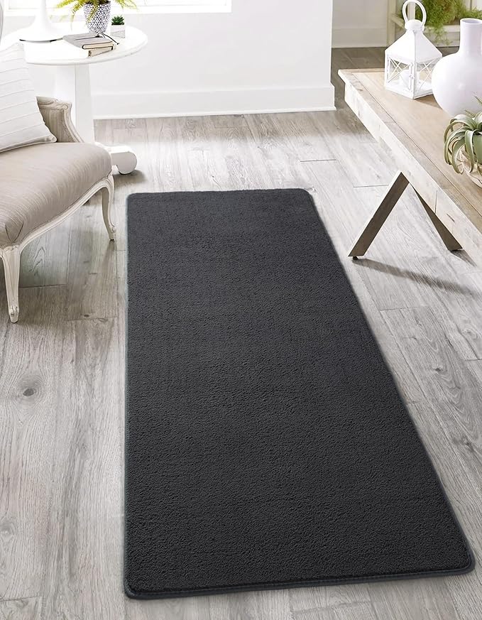 AROGAN 2x4 Feet Shag Runner Rug for Hallways, Washable Rugs with Memory Foam for Bedroom, Entryway Indoor Fluffy Throw Rug for Bedside Living Room Kids Girls Nursery Dorm Room Decor, Black